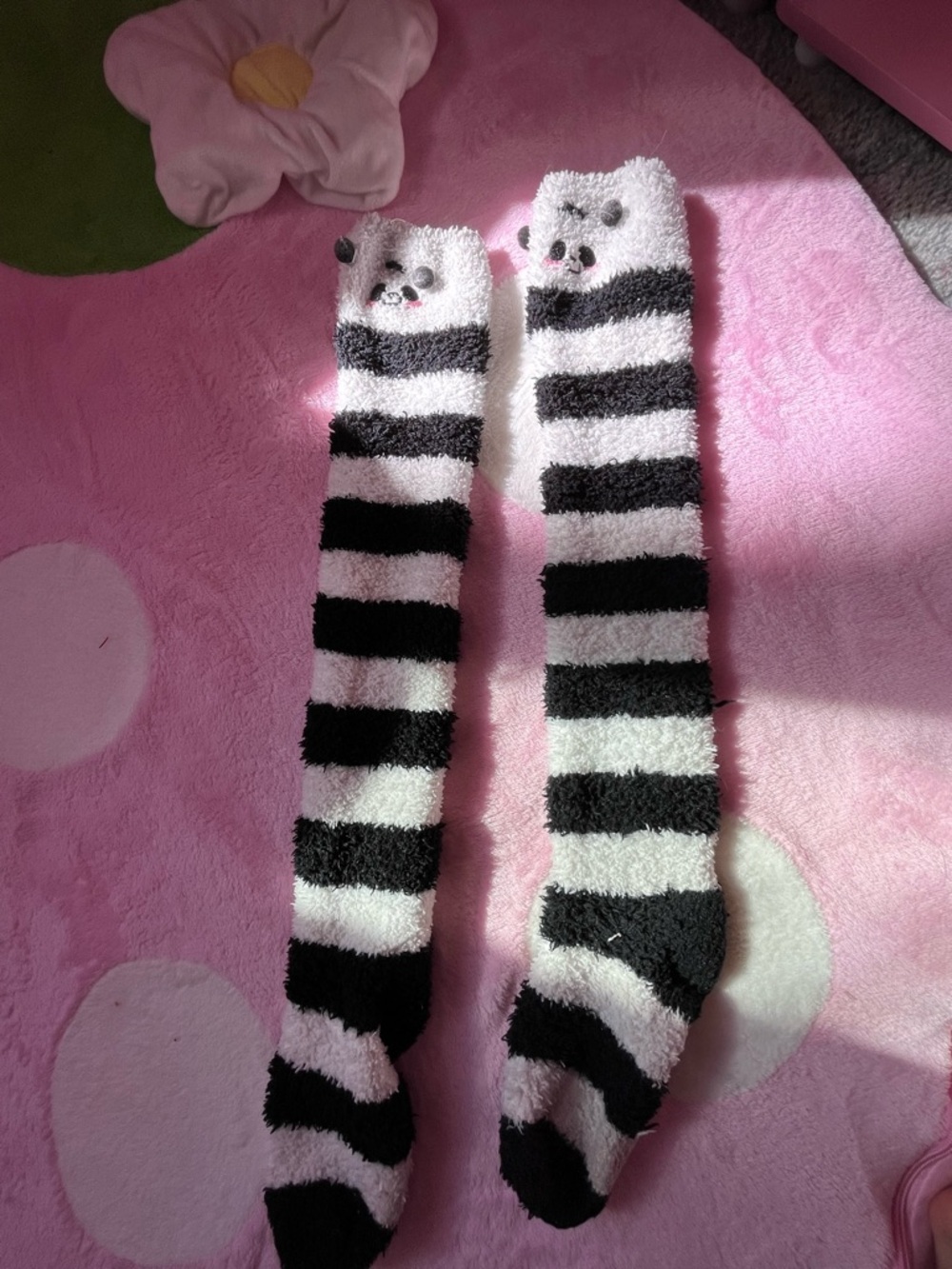 Cozy panda black and white thigh high socks